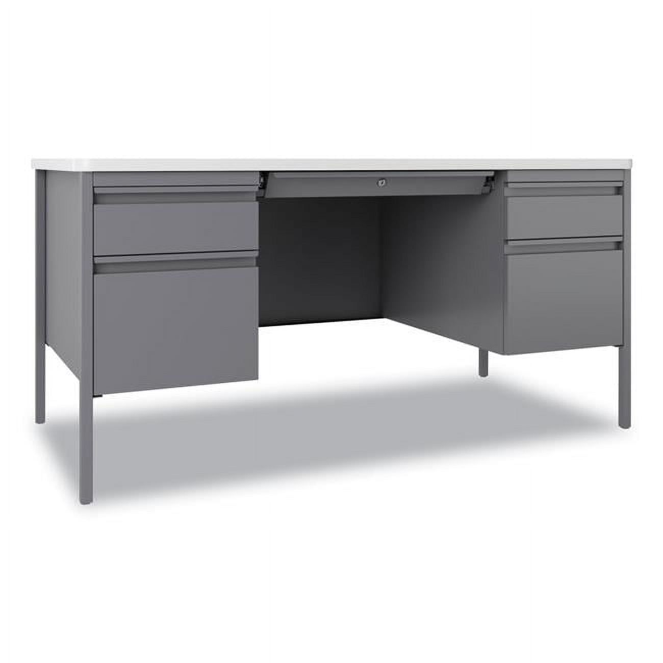 White and Platinum Executive Corner Desk with Drawer and Filing Cabinet