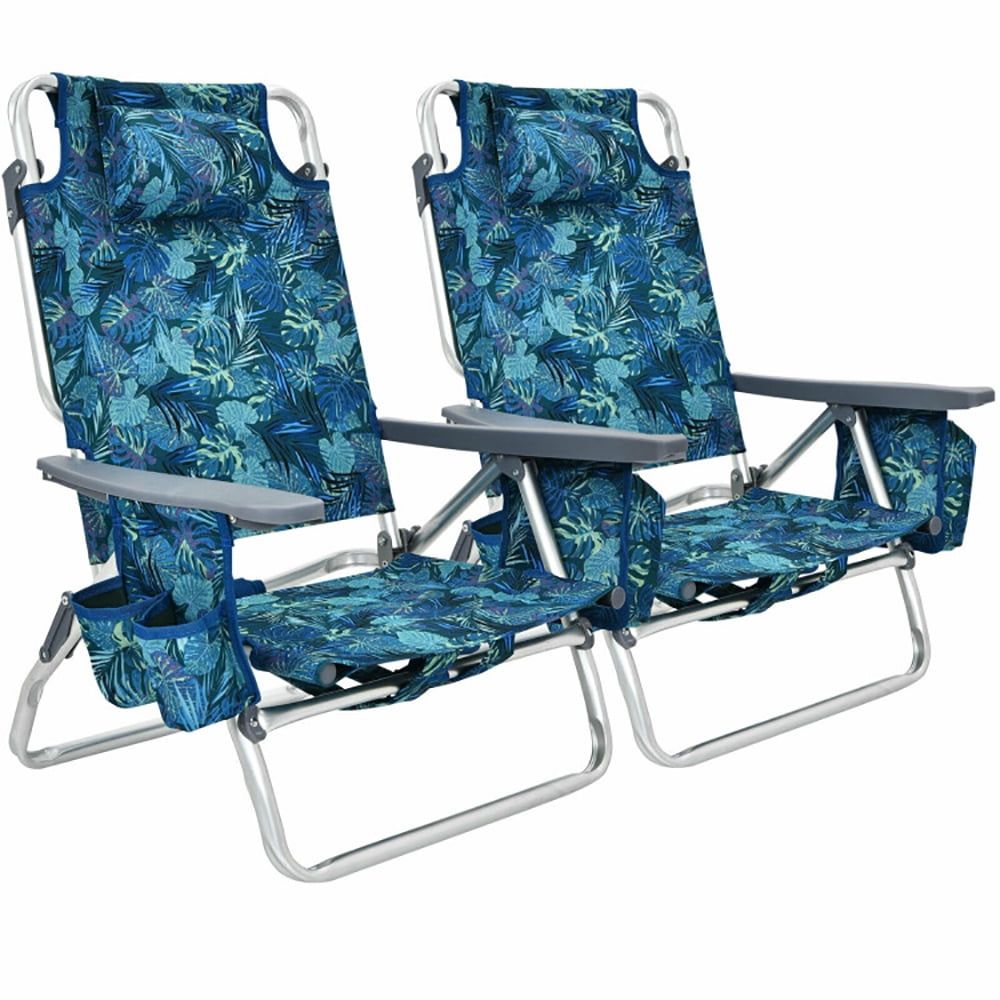 Navy 2-Pack Folding Backpack Beach Chairs with Cushions and Aluminum Frame