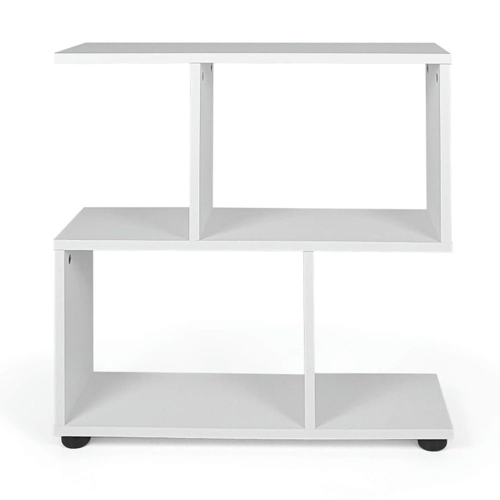 White Engineered Wood 24" 3-Tier Geometric Bookshelf