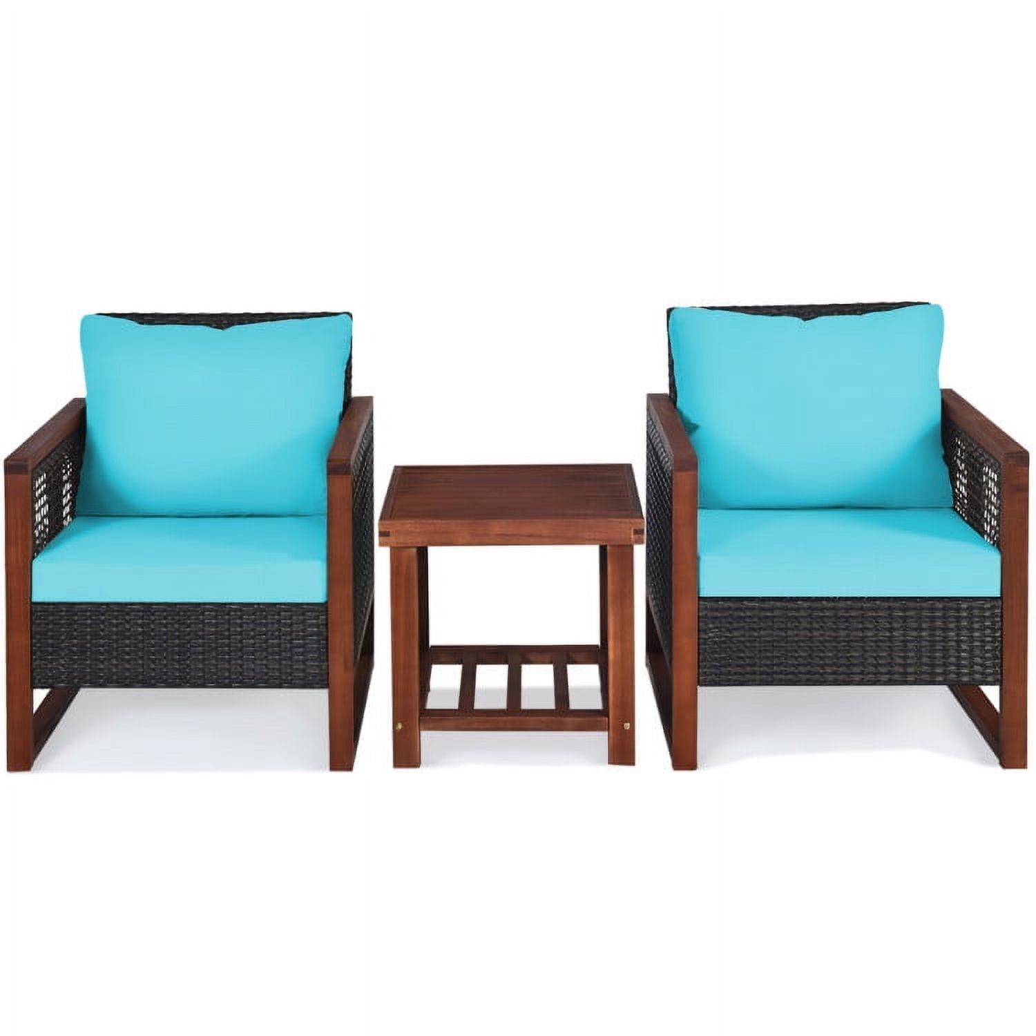 Turquoise Acacia Wood and Rattan 3-Piece Patio Set