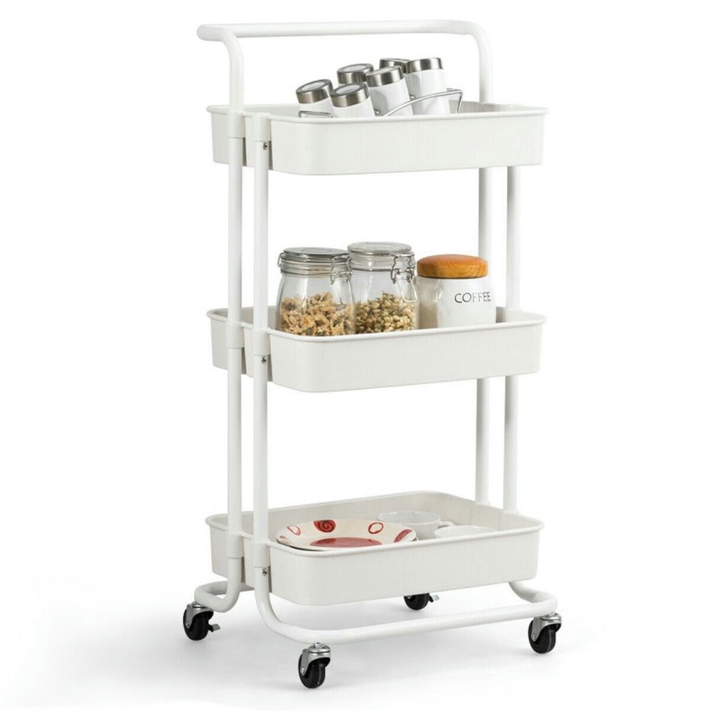 White 3-Tier Metal and ABS Rolling Utility Cart