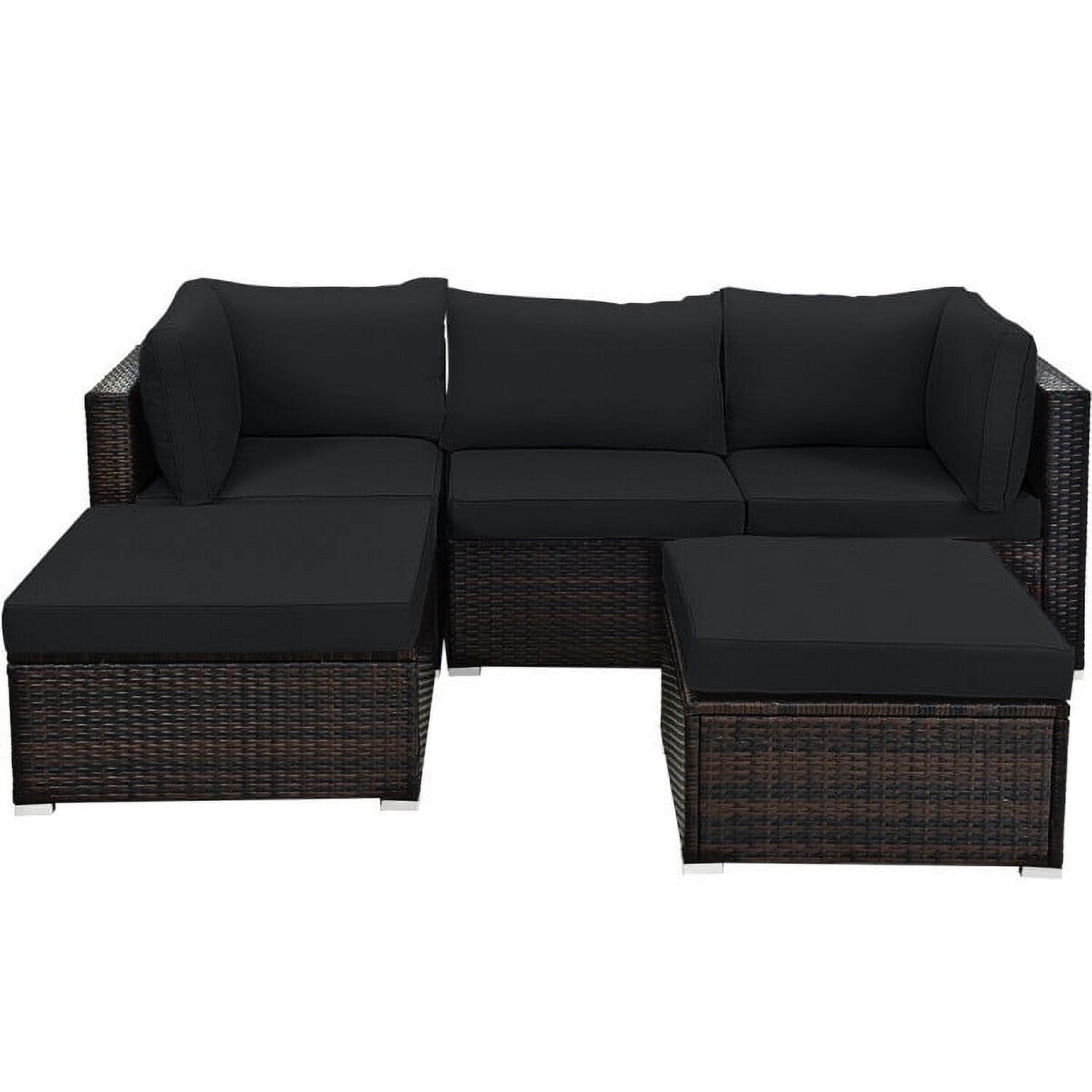 Black PE Rattan 4-Person Patio Sectional Sofa Set with Cushions