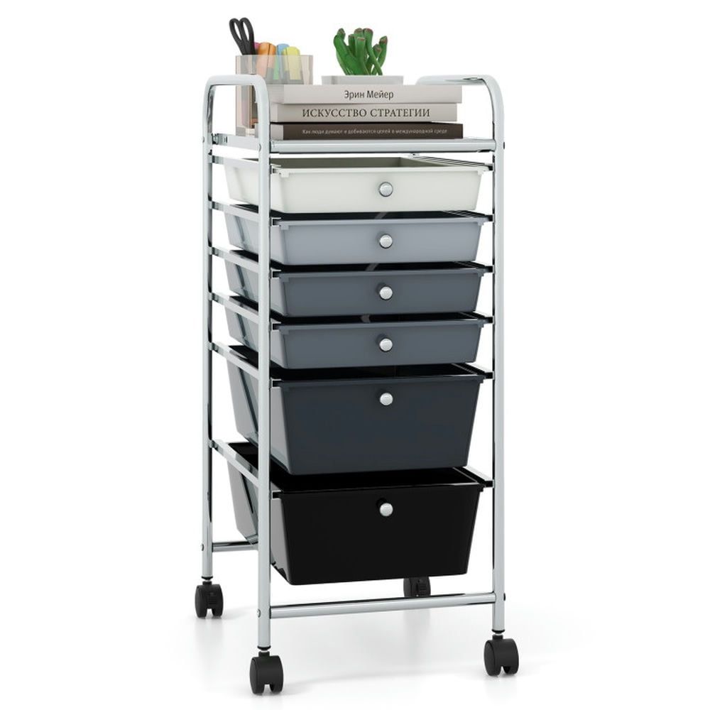 Mixed Black 6-Drawer Rolling Storage Cart with Steel Frame