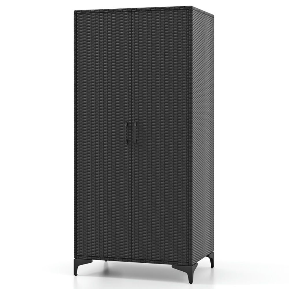 Black 62 Inch PE Rattan Wardrobe Closet with Metal Legs