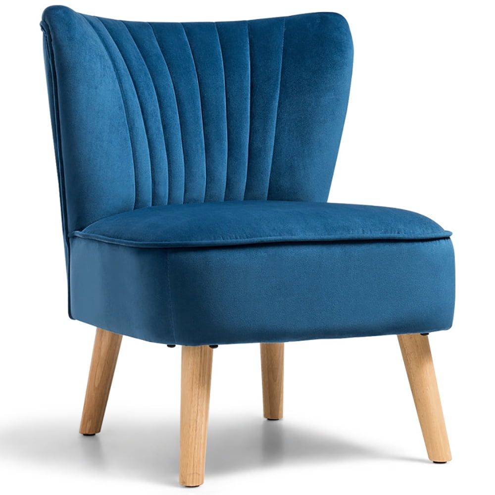 Blue Velvet Armless Side Chair with Wood Legs