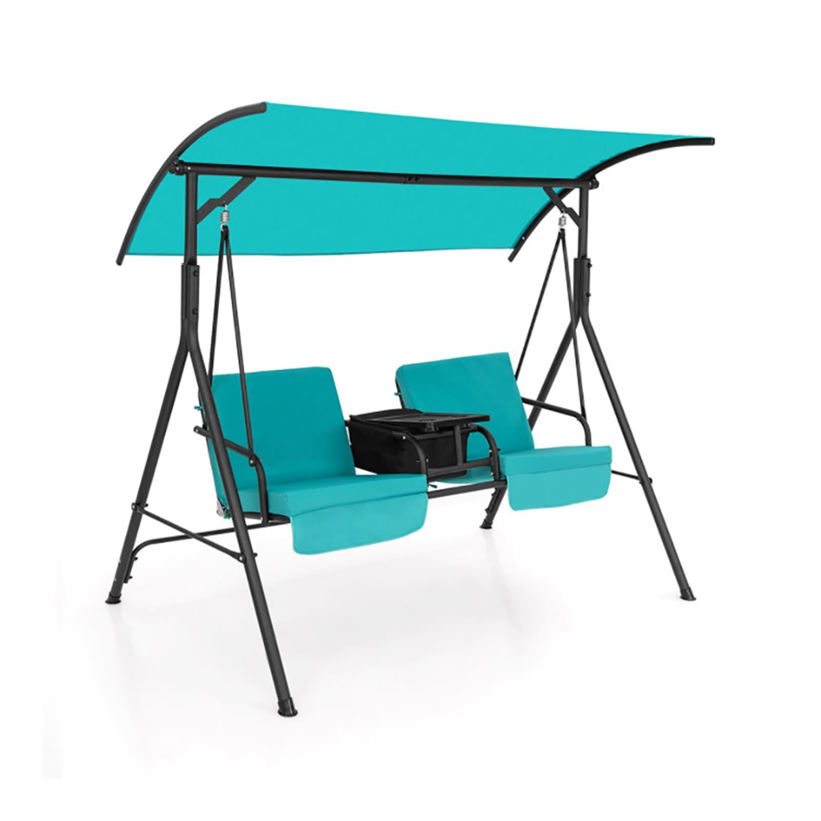 Turquoise Outdoor 2-Seat Swing with Adjustable Canopy and Steel Frame