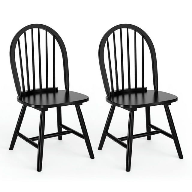 Black High Windsor Slat Back Wooden Side Chair