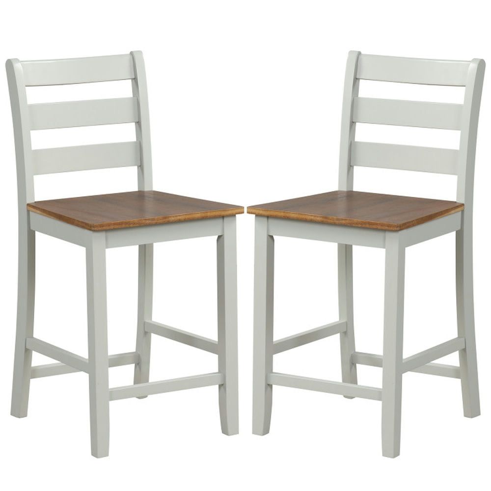 Gray and Walnut Wood Counter Height Bar Stools with Backrest, Set of 2