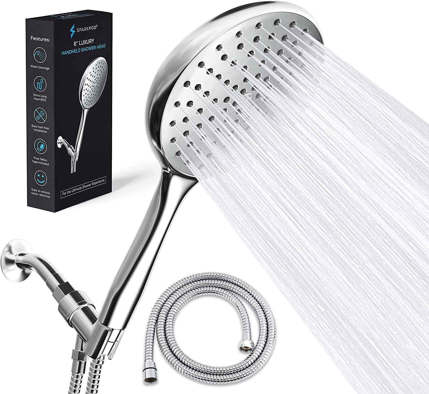 Chrome Adjustable Handheld Rain Shower Head with 6ft Hose