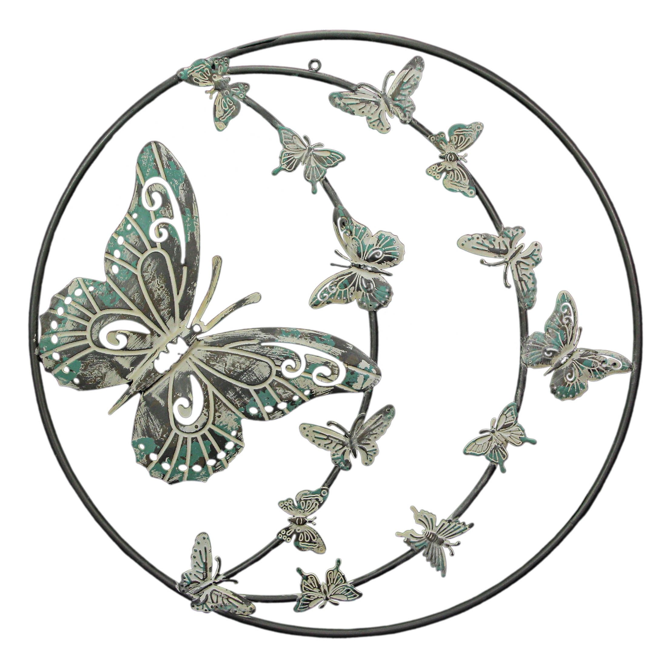 26" Distressed Metal Butterfly Wall Sculpture with Painted Accents