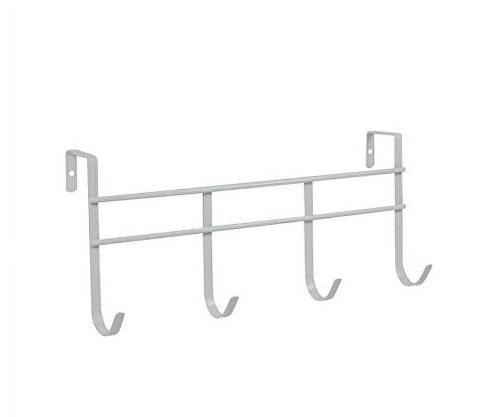 Small White Semi Gloss Steel Over the Door 4-Hook Rack