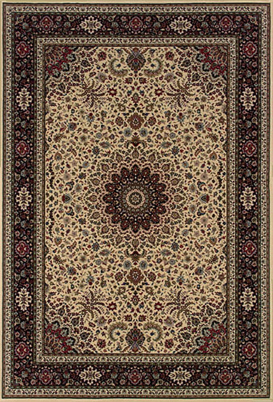 Ivory and Black Synthetic Oriental Rectangular Area Rug 5'3" x 7'9"