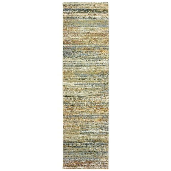 Gray and Gold Synthetic Oriental Runner Rug, 2' 3" x 8'