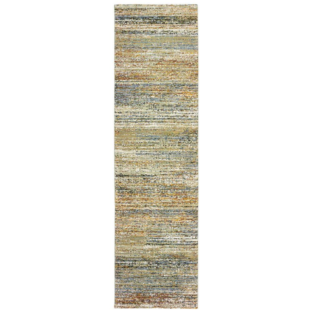Gray and Gold Synthetic Oriental Runner Rug, 2' 3" x 8'