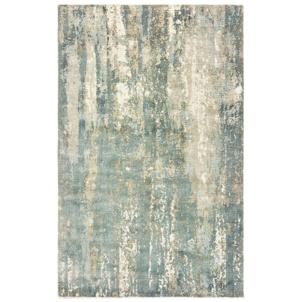 Handmade Blue Abstract Wool and Viscose 10' x 14' Area Rug