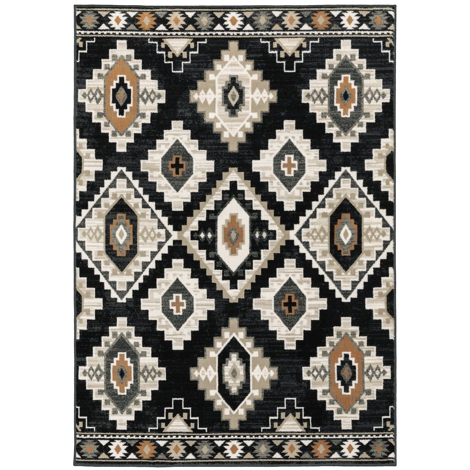 Georgia Charcoal and Ivory Southwest Pattern Rectangular Rug