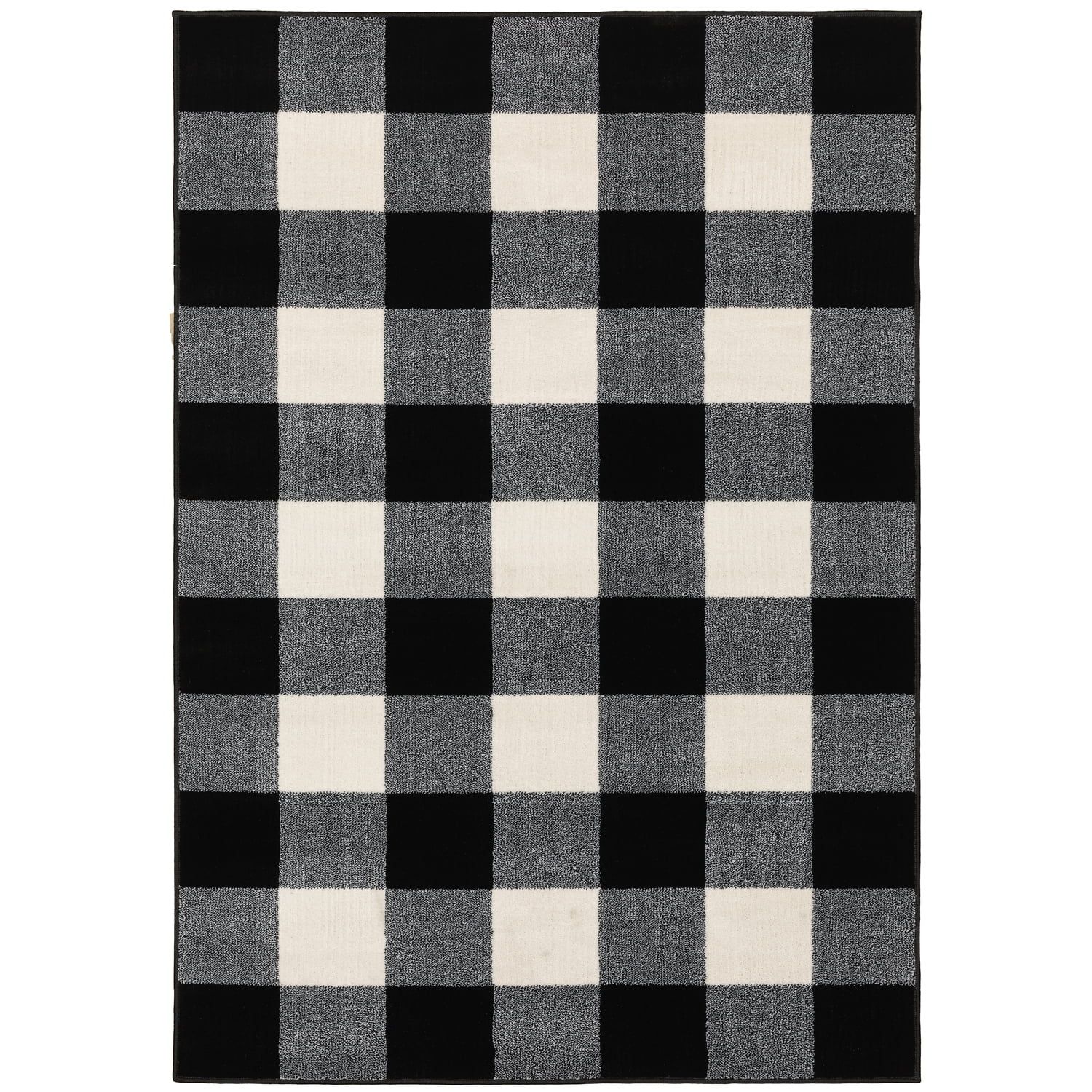 Black and White Plaid Hand-Knotted Viscose Area Rug