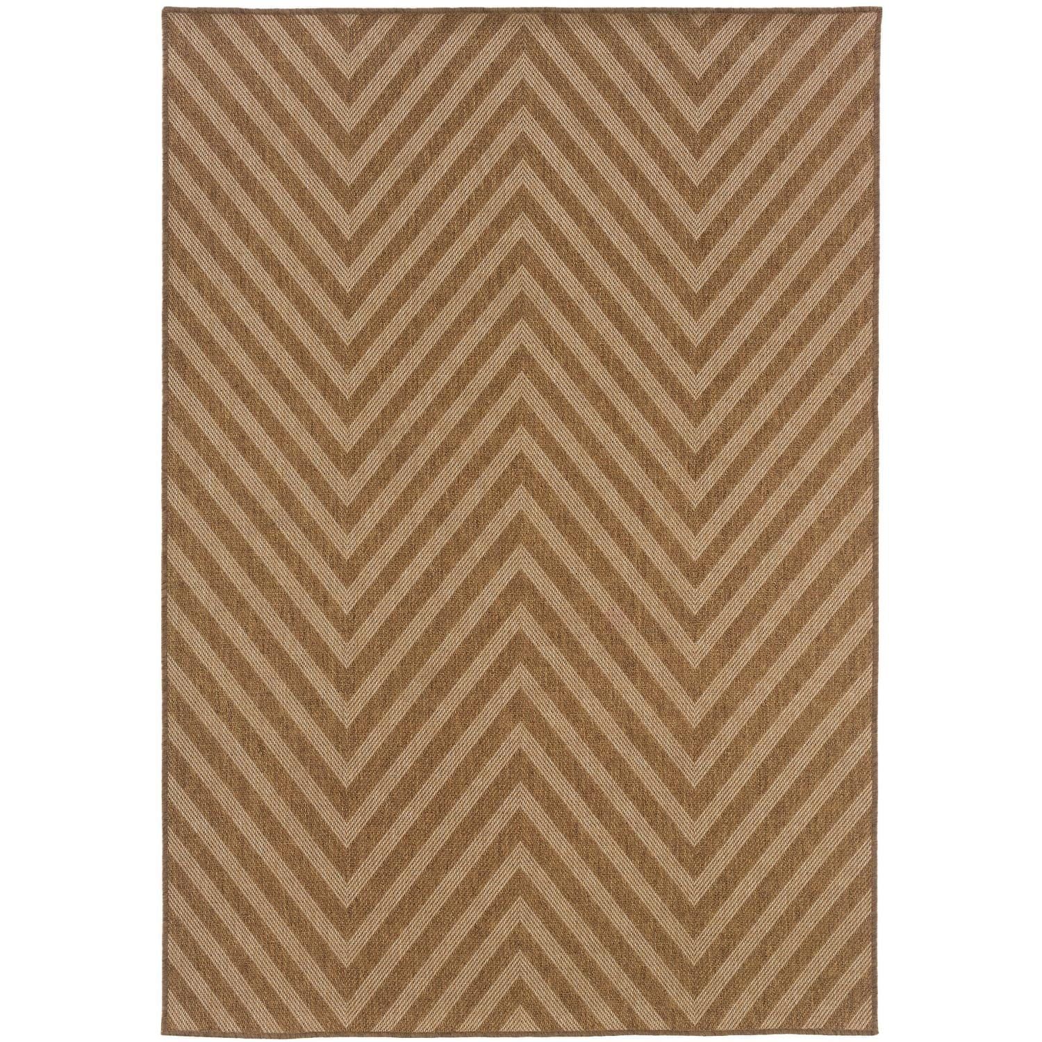 Tan Chevron Pattern Synthetic Indoor/Outdoor Rug 8'6" x 13'