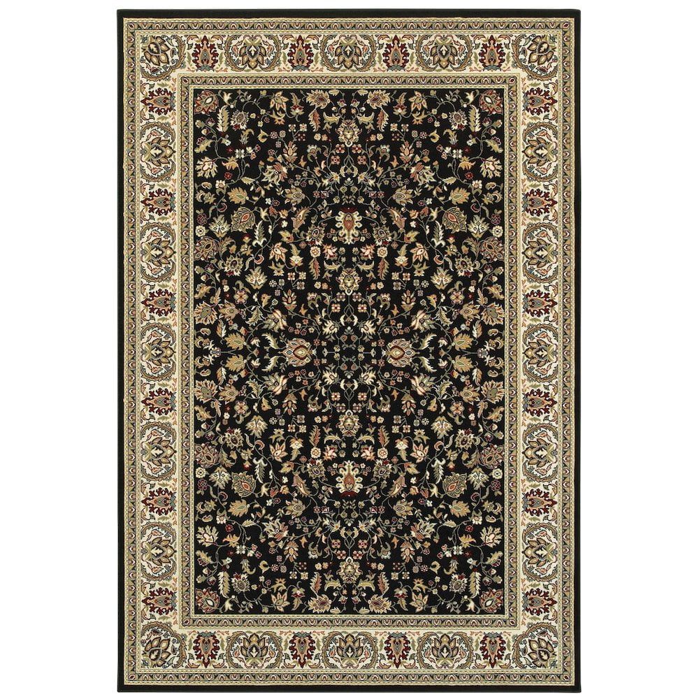 Kashan Black and Ivory 9' x 12' Synthetic Area Rug