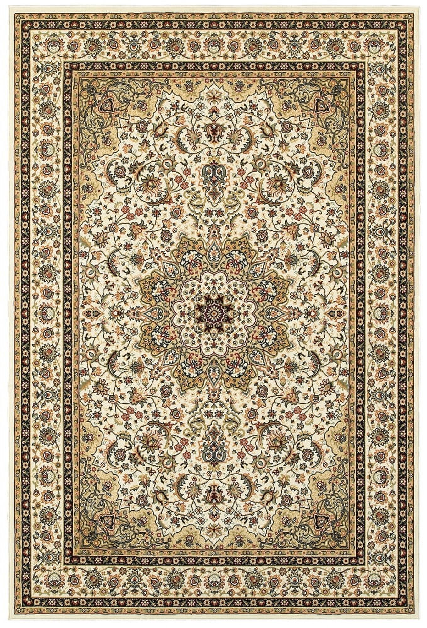 Traditional Red and Ivory Floral Motif Rectangular Area Rug