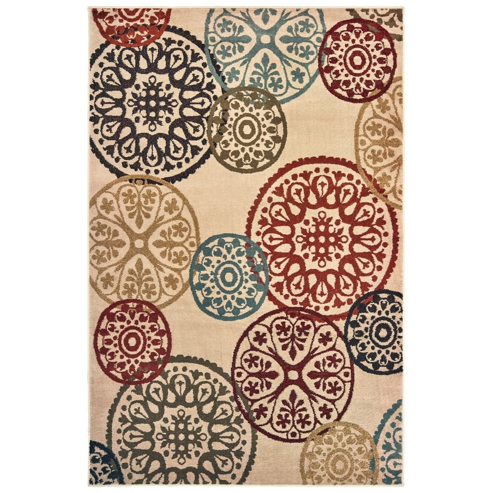 Laurel Beige and Multicolor Synthetic 3'3" x 5' Area Rug