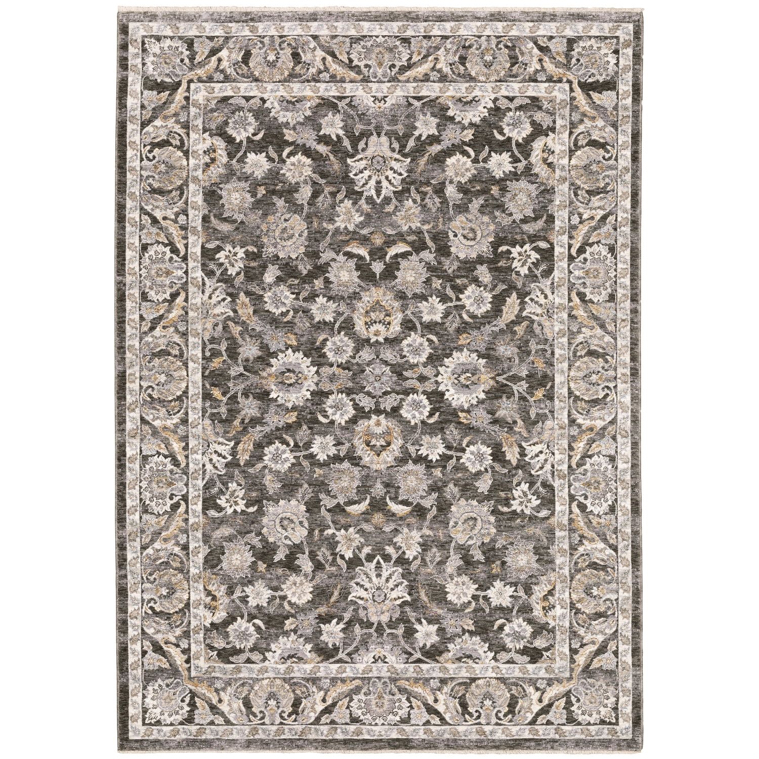 Gray Floral Motif Hand-Knotted Synthetic Area Rug 2' x 3'