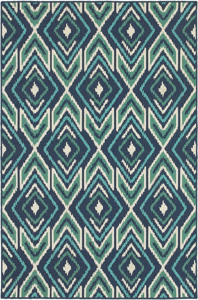 Navy and Green Geometric 3'7" x 5'6" Synthetic Area Rug