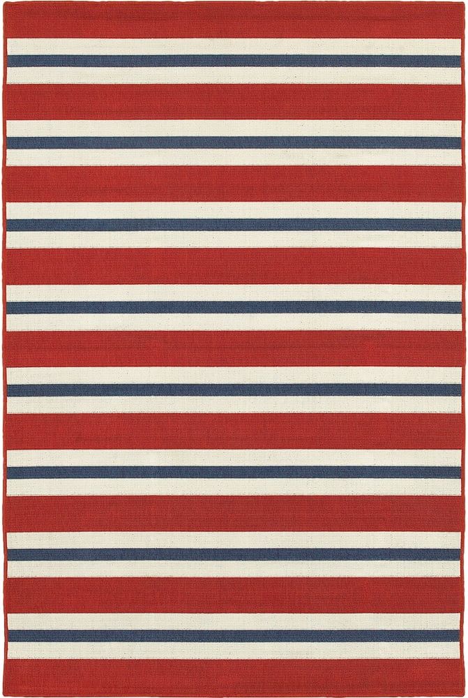 Red and Blue Striped Wool and Synthetic Area Rug 3' 7" x 5' 6"