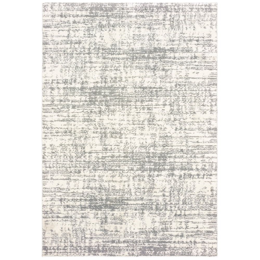 Ivory and Gray Rectangular Stain-Resistant Wool Area Rug