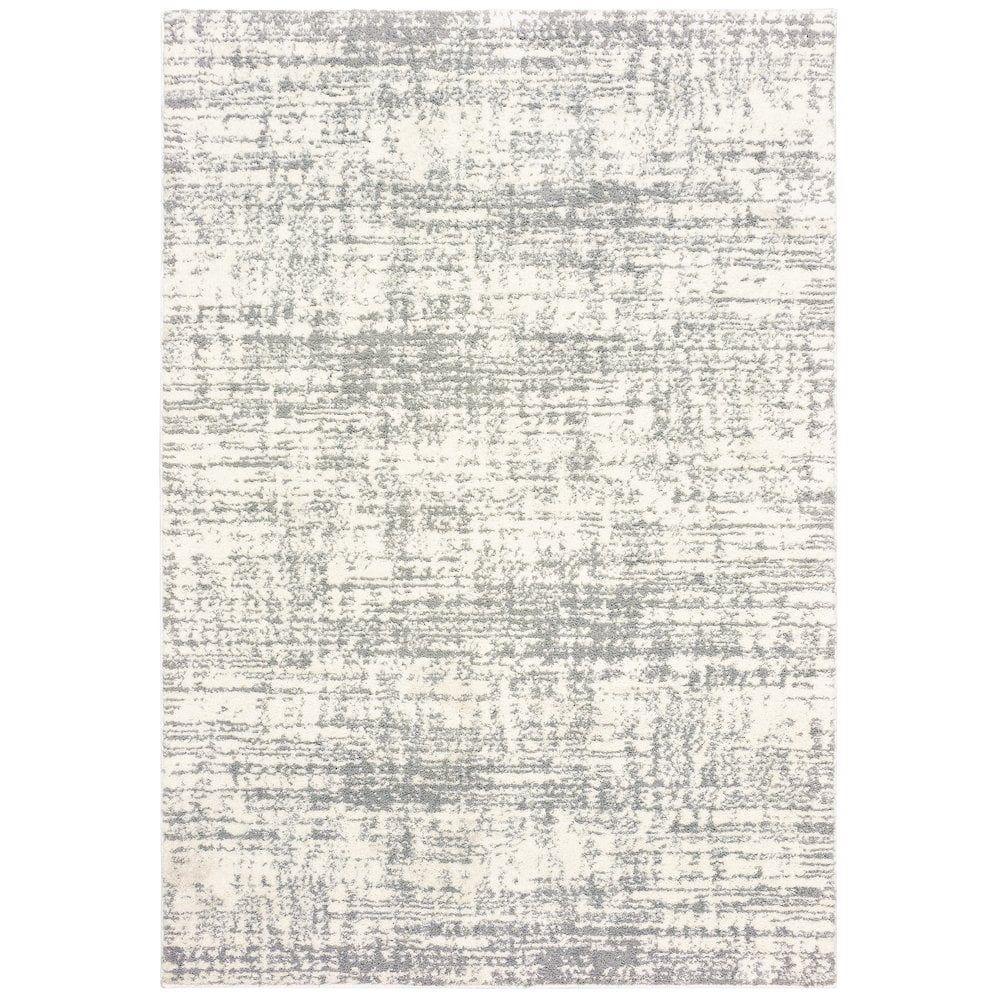 Ivory and Gray High Pile Abstract Shag Area Rug