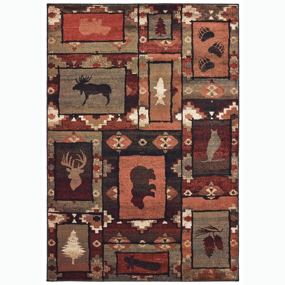 Ivory and Rust Rectangular Synthetic Rug 1'10" x 3'