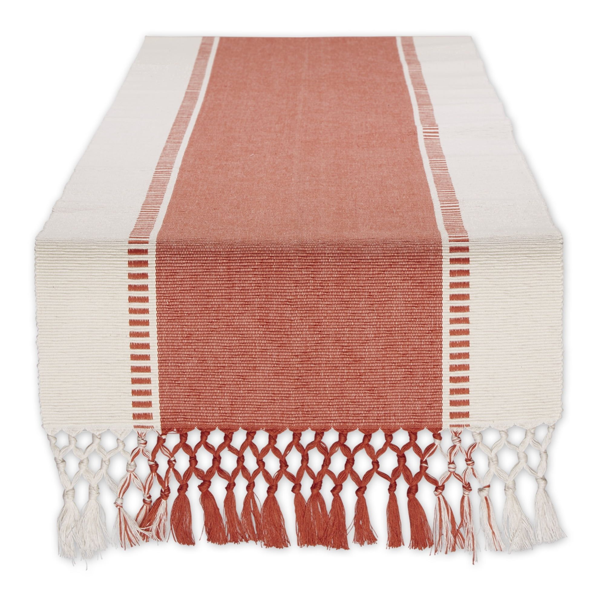 Spice and Off-White Cotton Fringe Table Runner 13x72
