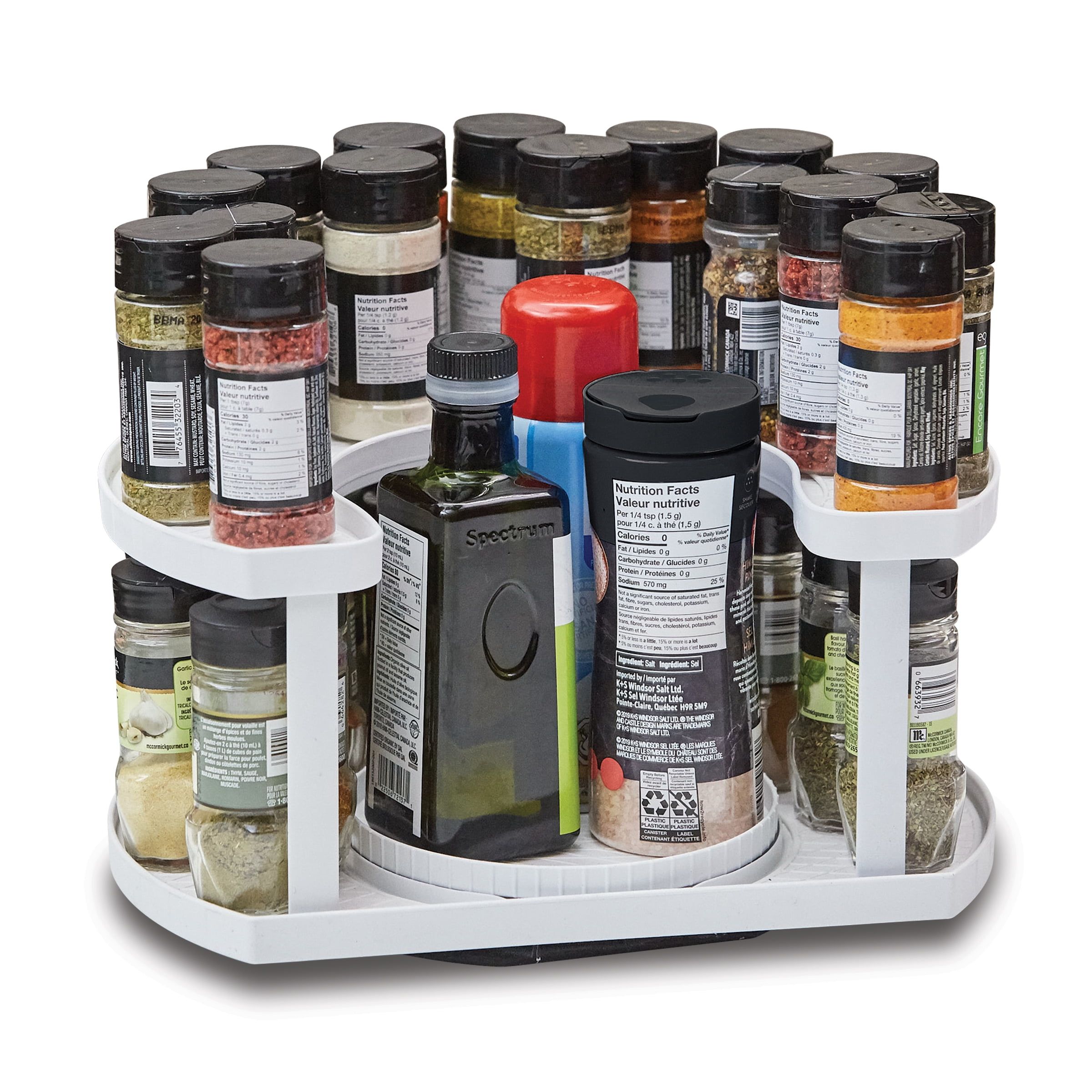 Two-Level White Plastic Revolving Spice Organizer