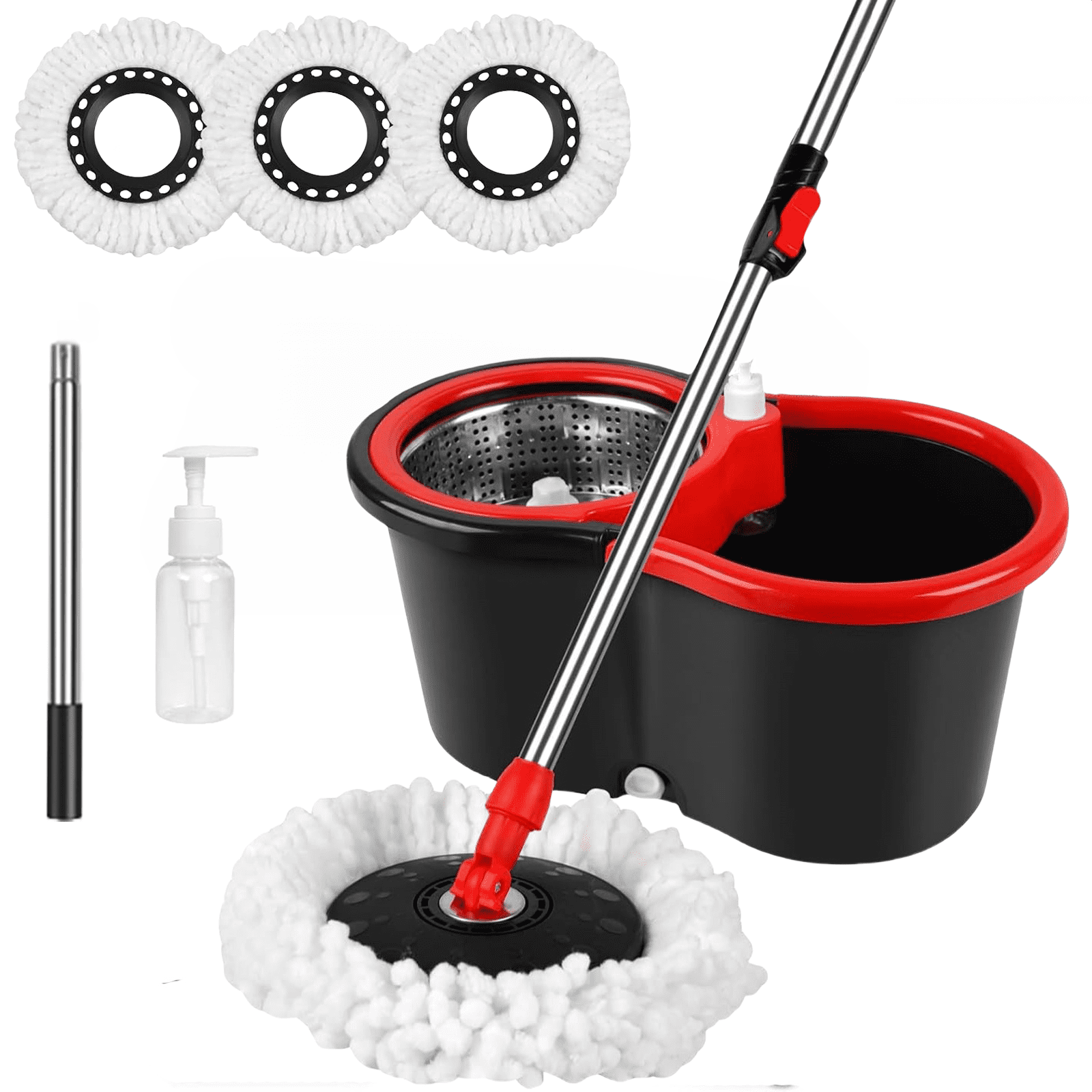 61" Stainless Steel Spin Mop and Bucket Set with 3 Microfiber Heads