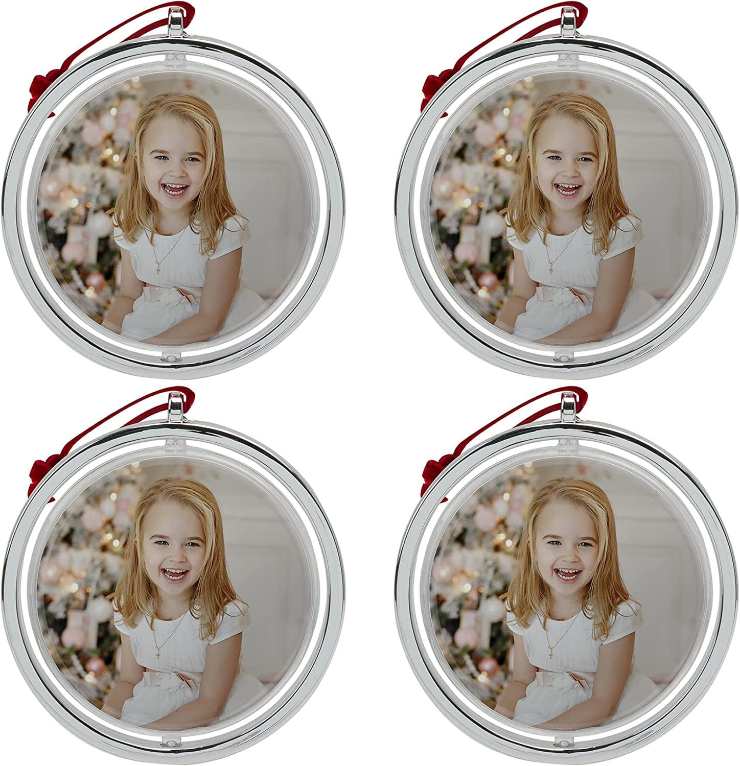 Customizable Clear Plastic Hanging Photo Ornaments - Set of 4