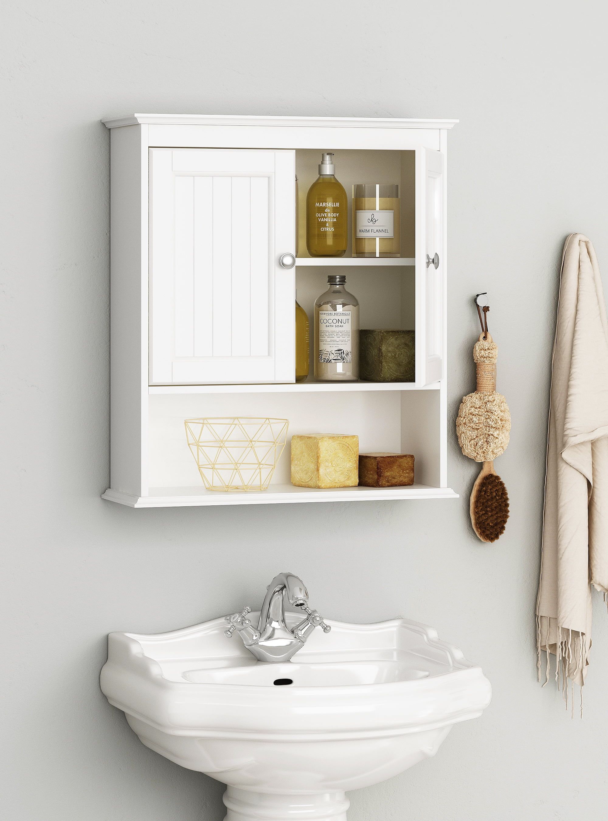 White MDF Wall Mounted Bathroom Cabinet with Shelves