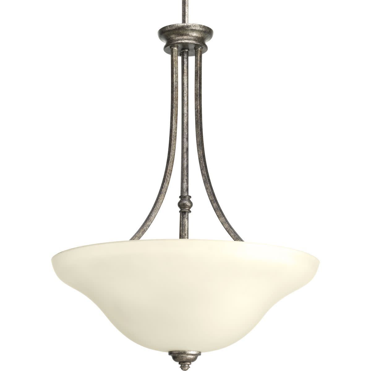 Pebbles Finish Three-Light Inverted Pendant with Glass Shade