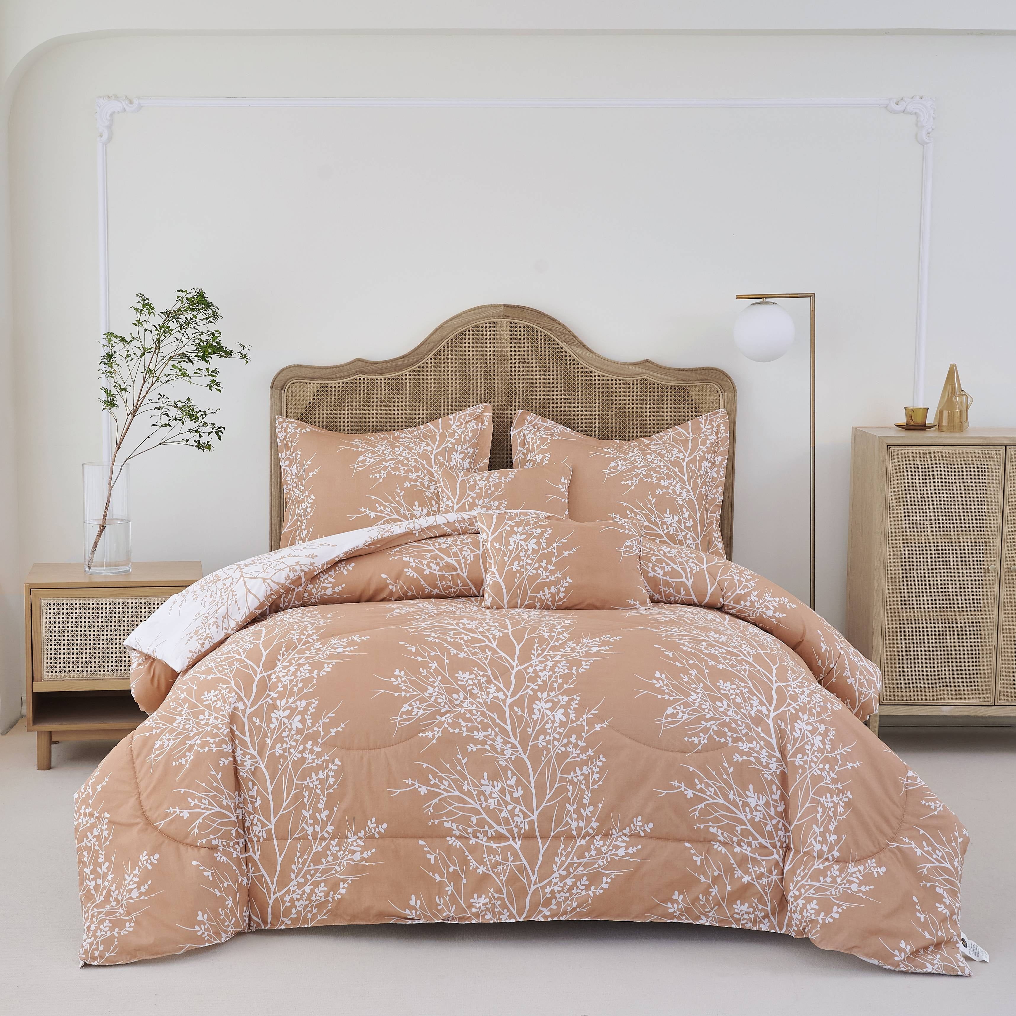 Taupe Twin Reversible Microfiber Comforter Set with Foliage Design