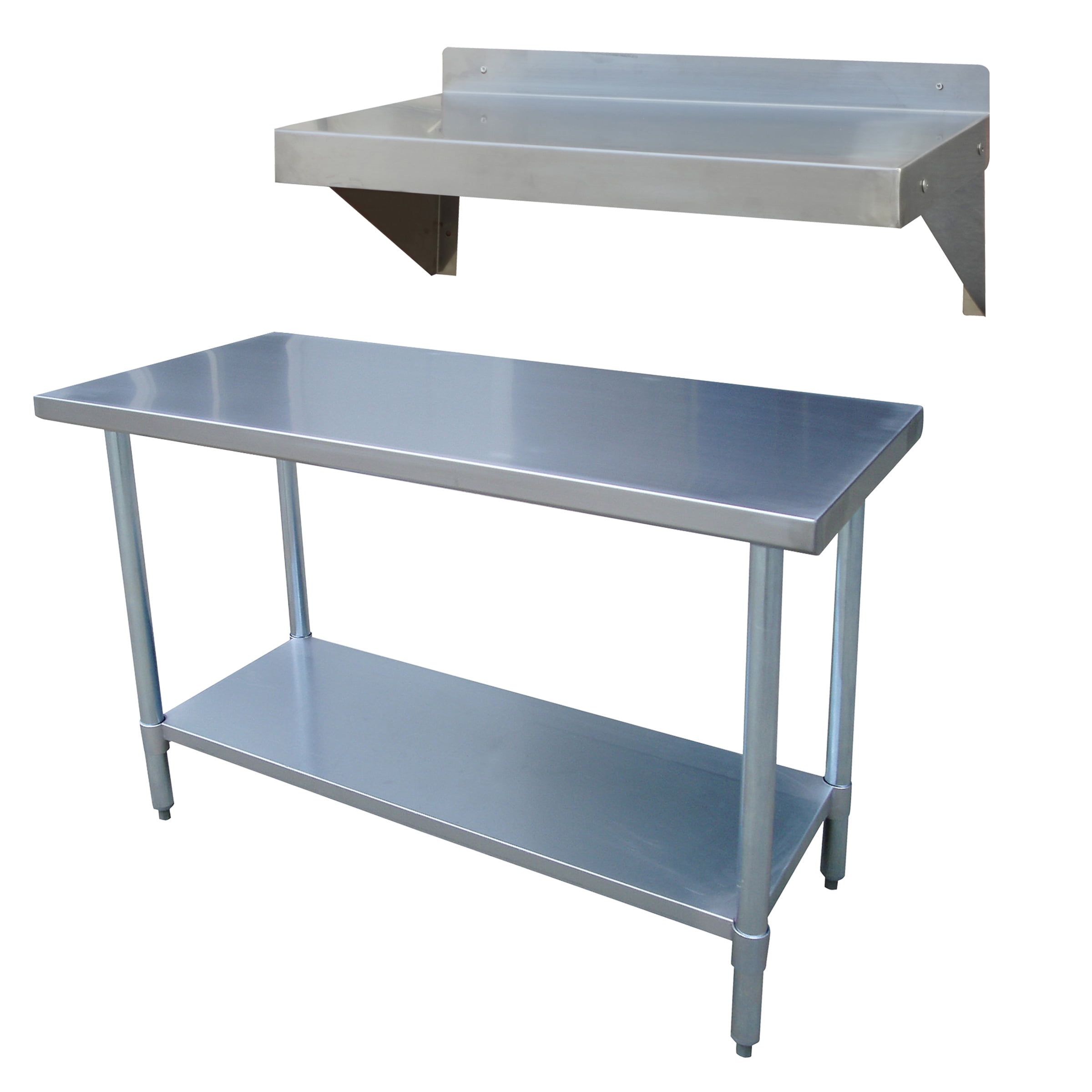 48-Inch Gray Stainless Steel Work Table and Shelf Set