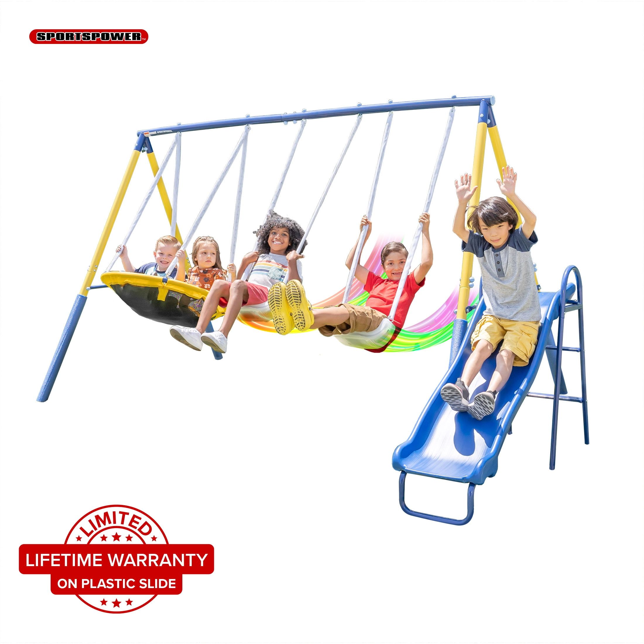 Sportspower Starlight Yellow Metal Swing Set with LED Swings and Slide