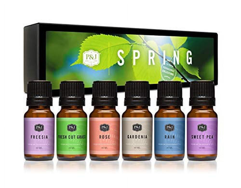 Spring Essence Aromatic Fragrance Oil Set - Gardenia, Sweet Pea, Grass, Rain, Freesia, Rose - 10ml