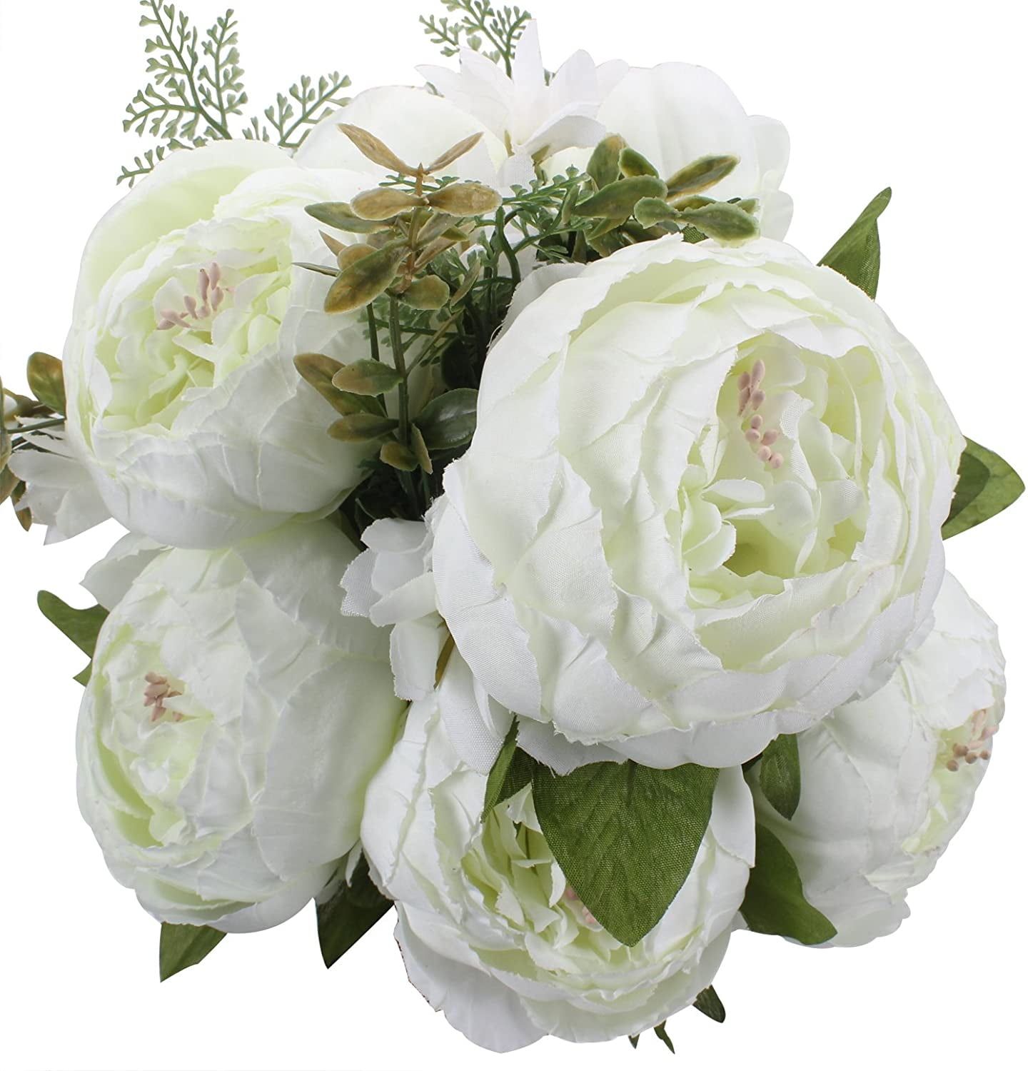 Spring White Silk and Plastic Peony Flower Arrangement