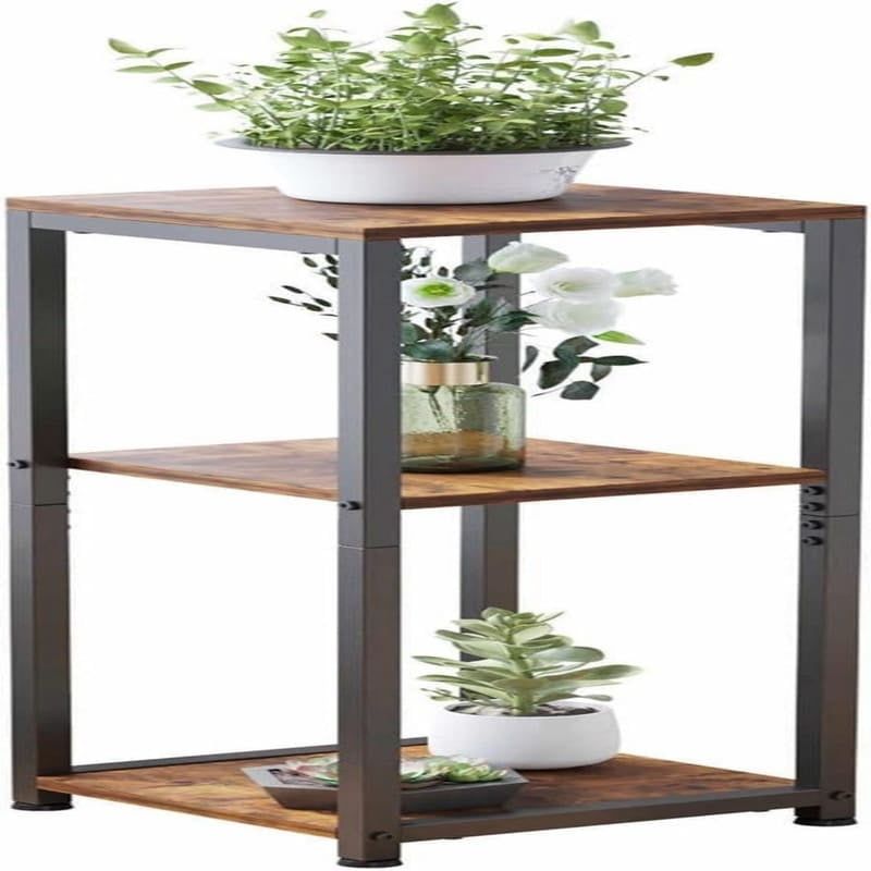 Tall Black Metal and Wood 3-Tier Plant Stand