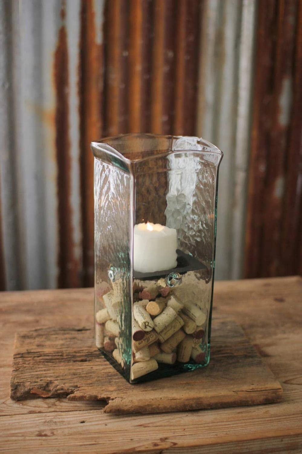 Medium Clear Glass Square Candle Hurricane