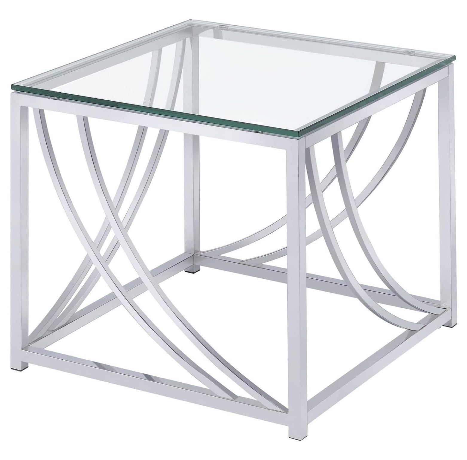 Square Glass Top End Table with Chrome Swoop Accents