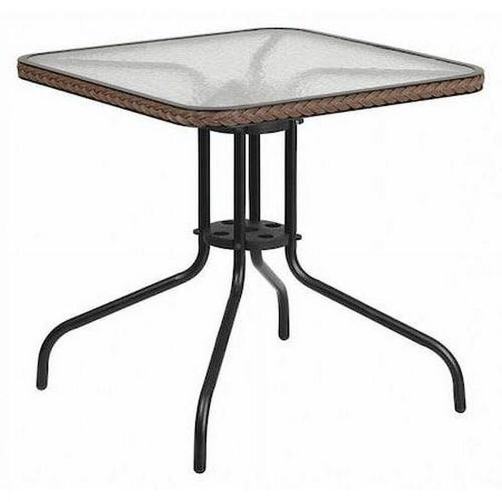 28'' Square Clear Glass Table with Dark Brown Rattan Edging