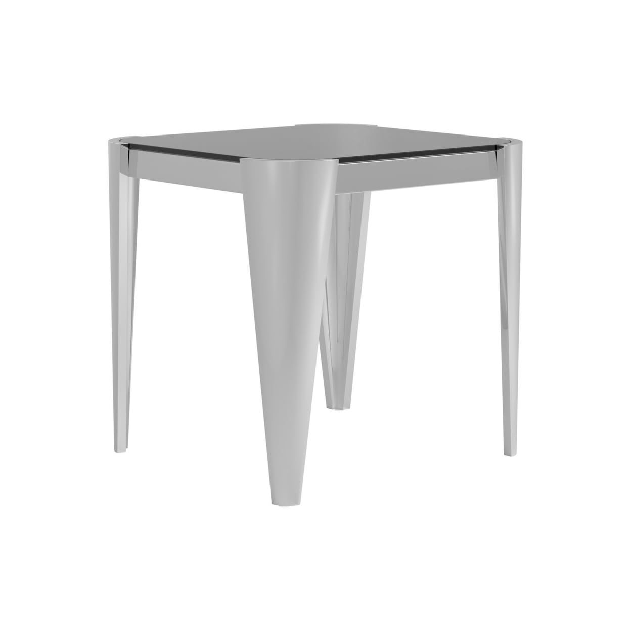 Silver Square End Table with Gray Glass Top and Metal Legs