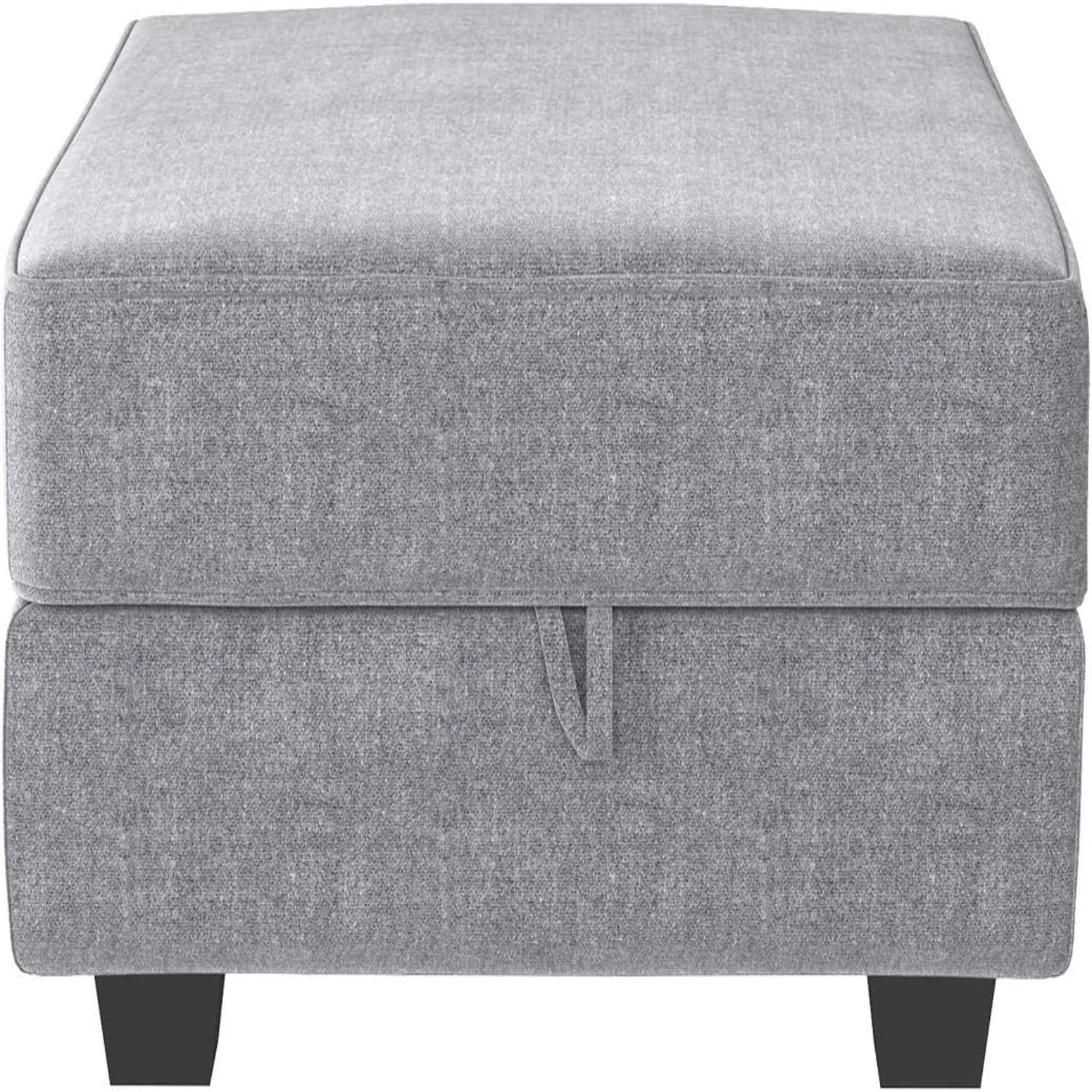 Gray Linen Square Storage Ottoman with Short Legs