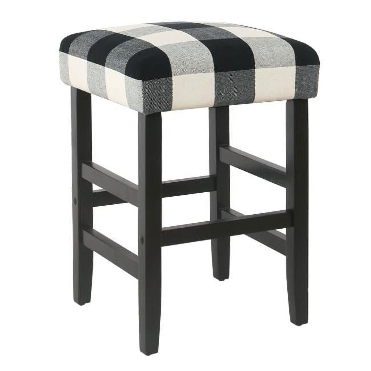 Black Wooden Counter Stool with Buffalo Plaid Upholstered Seat