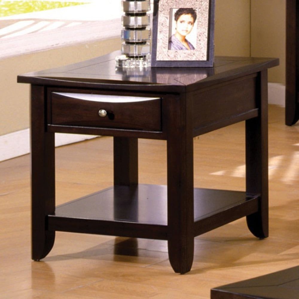 Transitional Espresso Brown Square End Table with Storage Drawer